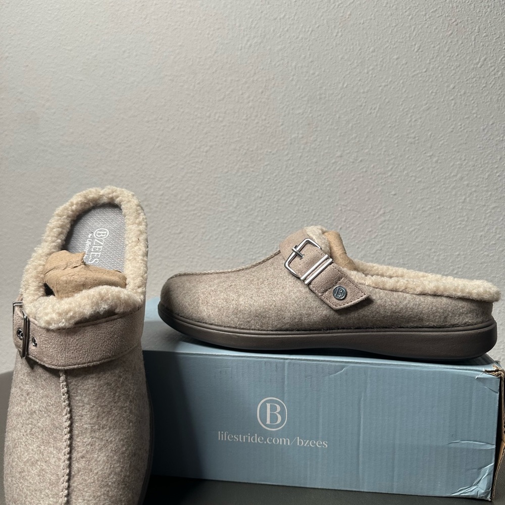 Life Stride Beige Fleece-Lined Mules